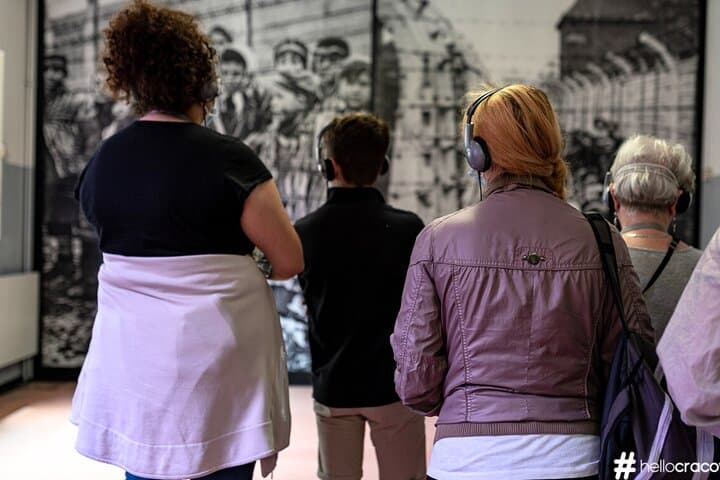 Tourists visiting the exhibition at the Auschwitz I concentration camp.