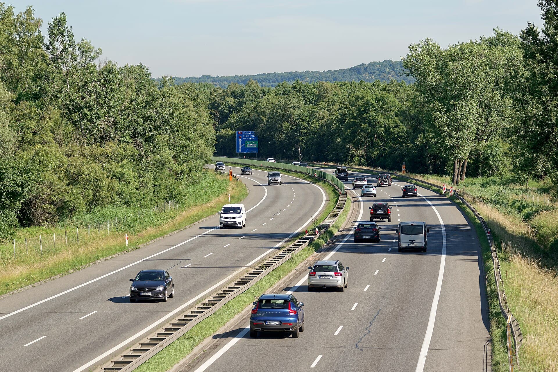 The A4 motorway in Kraków — a typical hire-car road in Poland